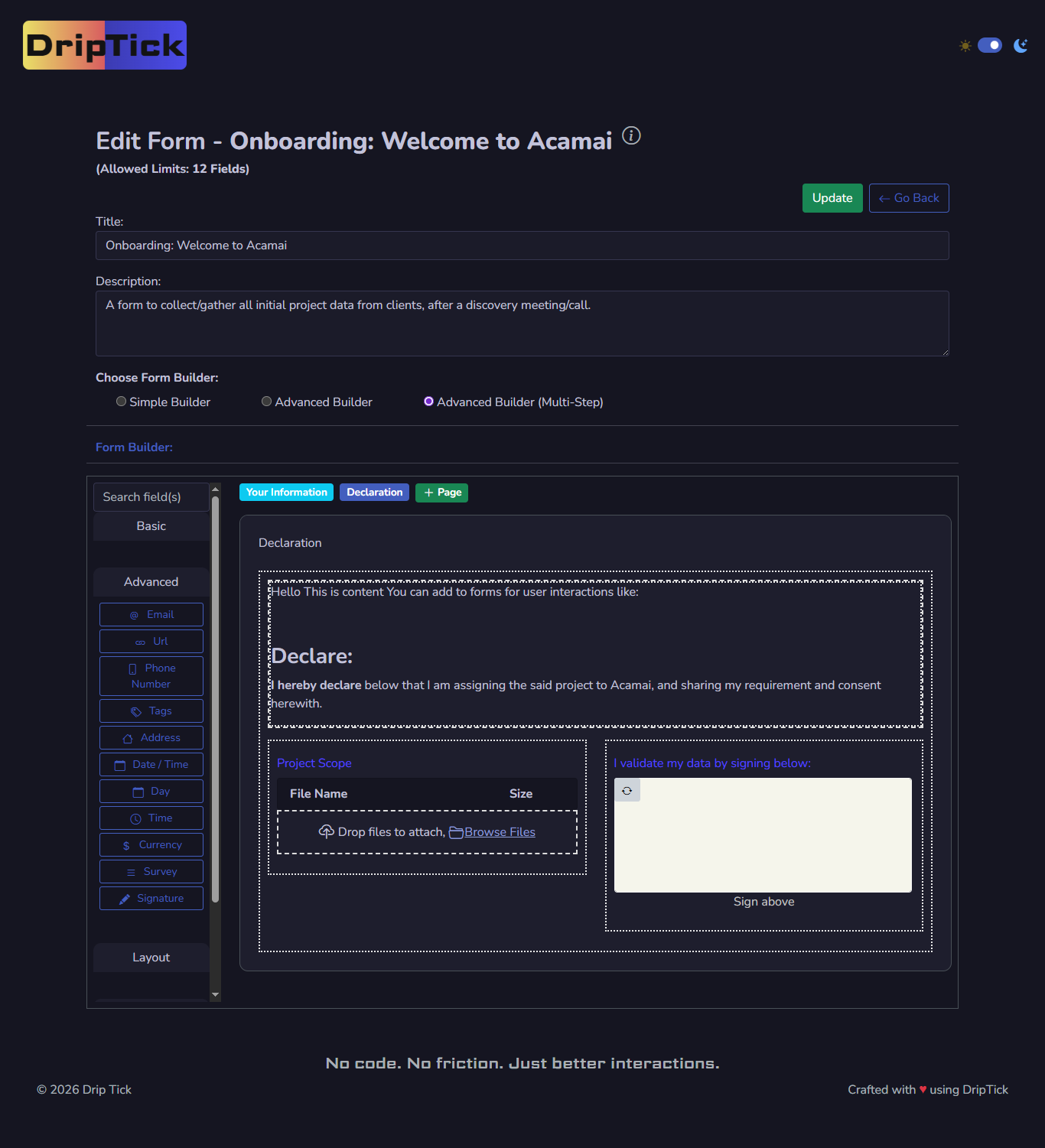 Drag and drop form builder